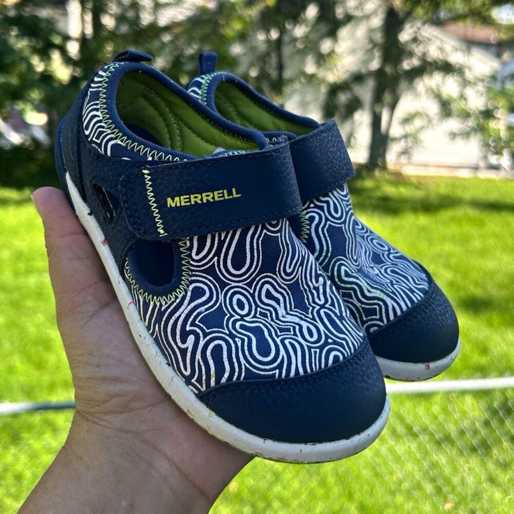 Merrell Bare Steps Kids Size 11 Slip-On Hook & Loop Adjustable Strap Blue